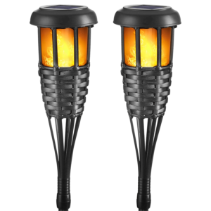 Solar Lights Outdoor Garden 2 Pack Solar Torches Lights with Flickering Flame Hand-Woven Rattan Waterproof for Outside Patio Yard Garden Lawn (Black-2 Pack)