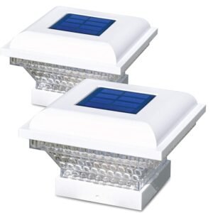 Home Zone Security Solar Post Lights – Outdoor Solar Post Cap Lights for 3.5″ x 3.5″ and 4″ x 4″ Posts, White (2-Pack)
